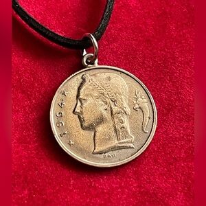 Vintage Belgium coin pendant necklace